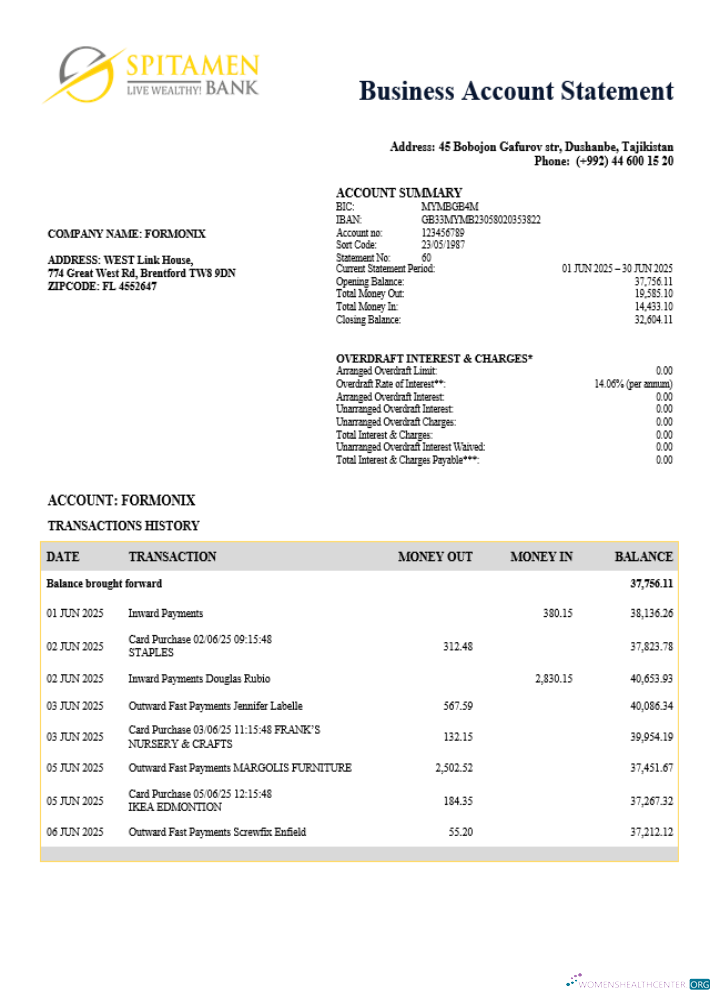 Download Tajikistani Spitamen enterprise statement Word and PDF format Photoshop template